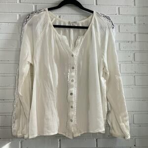Angels Forever Young Ivory Boho Peasant Blouse Large Lace Trim Cottagecore